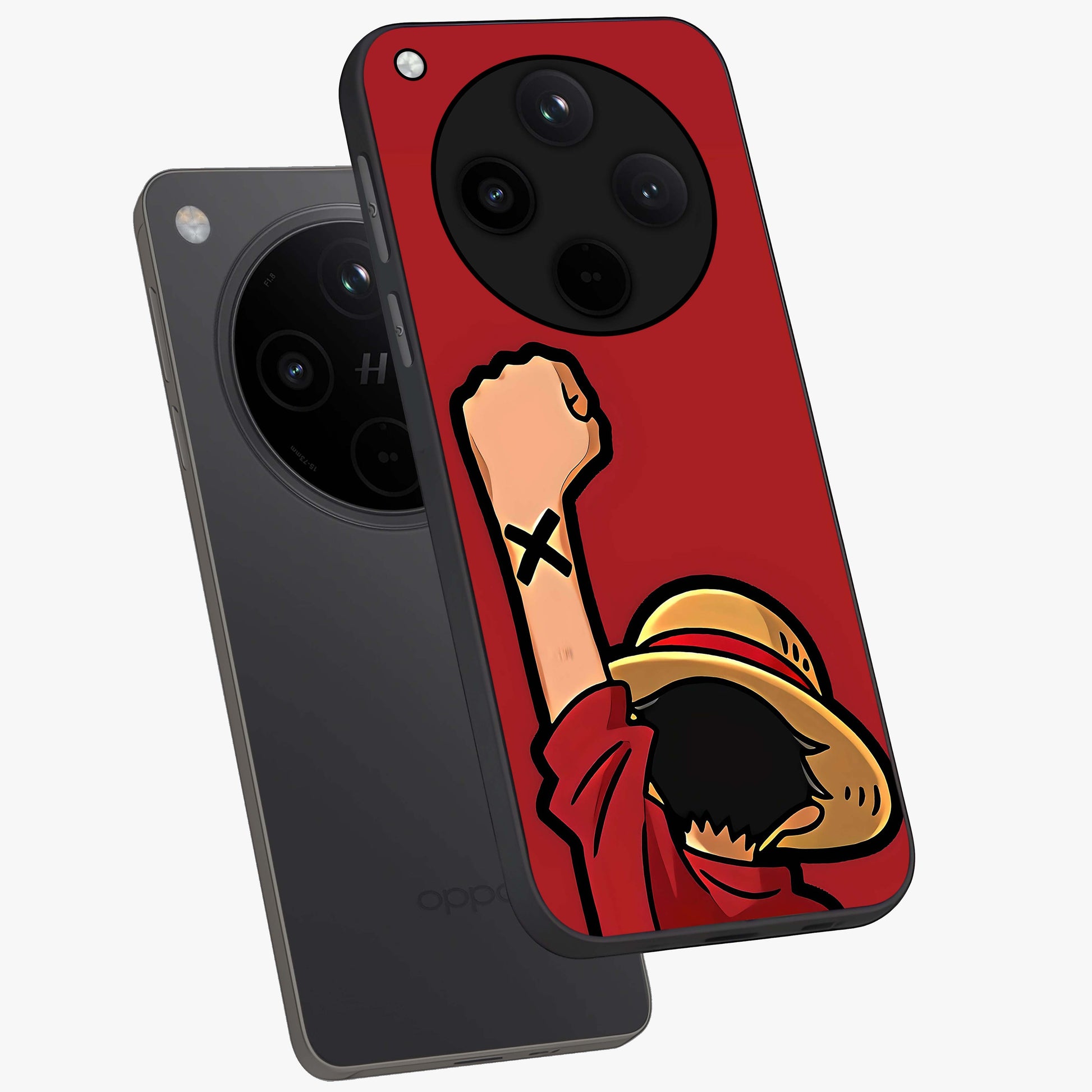 Luffy X Spirit Glass Case displayed in angled mockup highlighting powerful anime design with energetic action aesthetic.