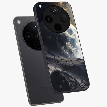 Lunar Horizon Glow Glass Case displayed in angled mockup highlighting celestial moon design with dreamy night aesthetic.