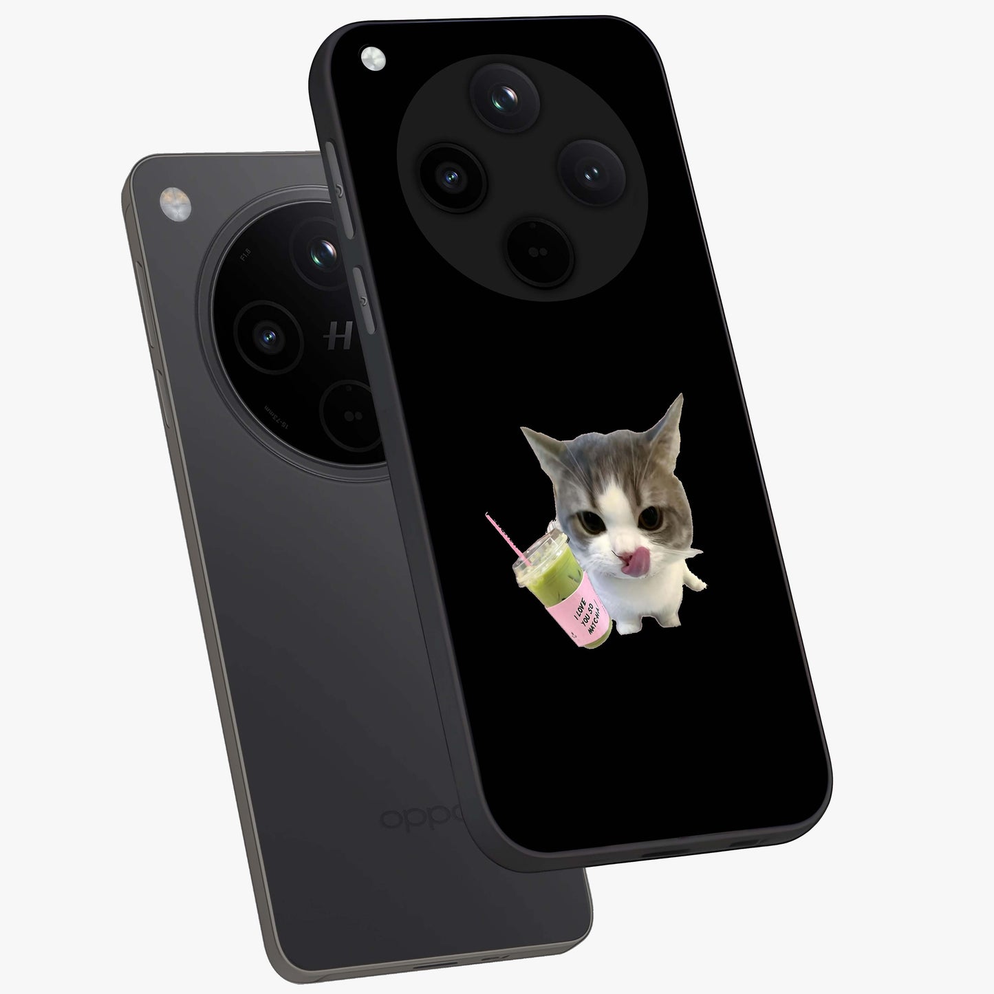 Matcha Cat Style Glass Case displayed in angled mockup highlighting playful feline design with pastel matcha aesthetic.