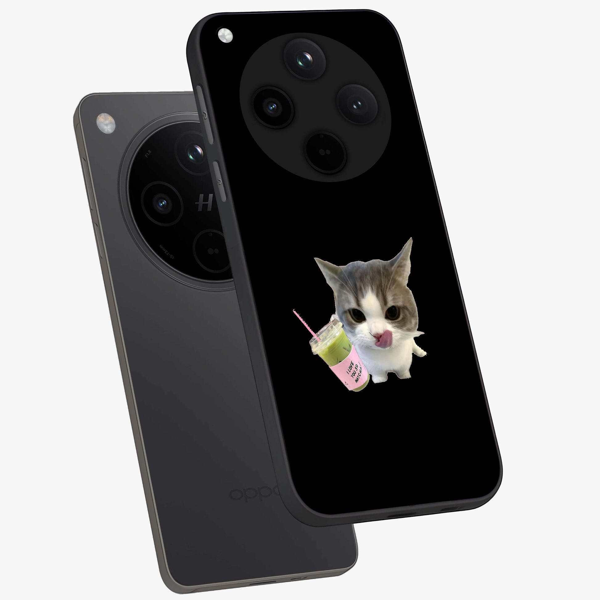 Matcha Cat Style Glass Case displayed in angled mockup highlighting playful feline design with pastel matcha aesthetic.