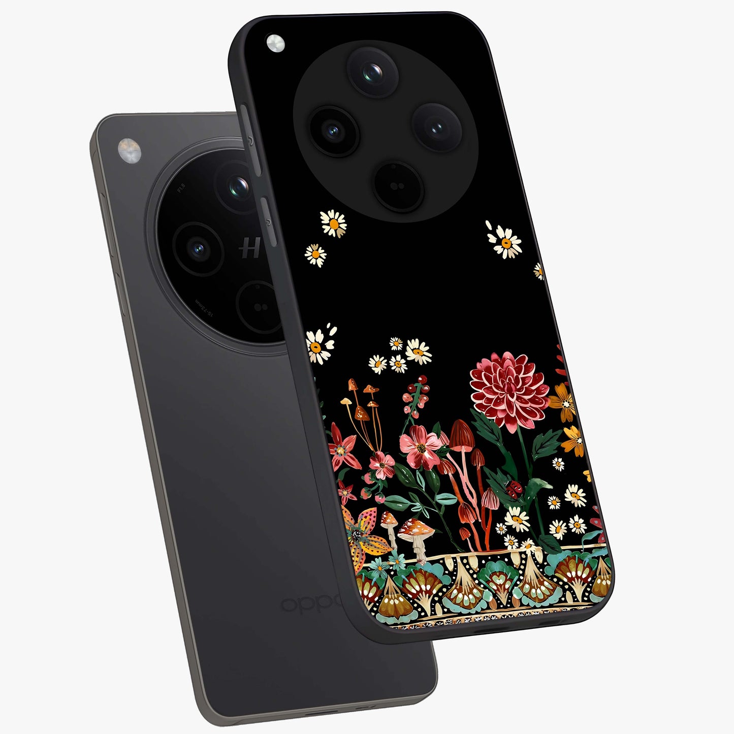 Midnight Bloom Pattern Glass Case displayed in angled mockup highlighting elegant flower design with midnight aesthetic style.