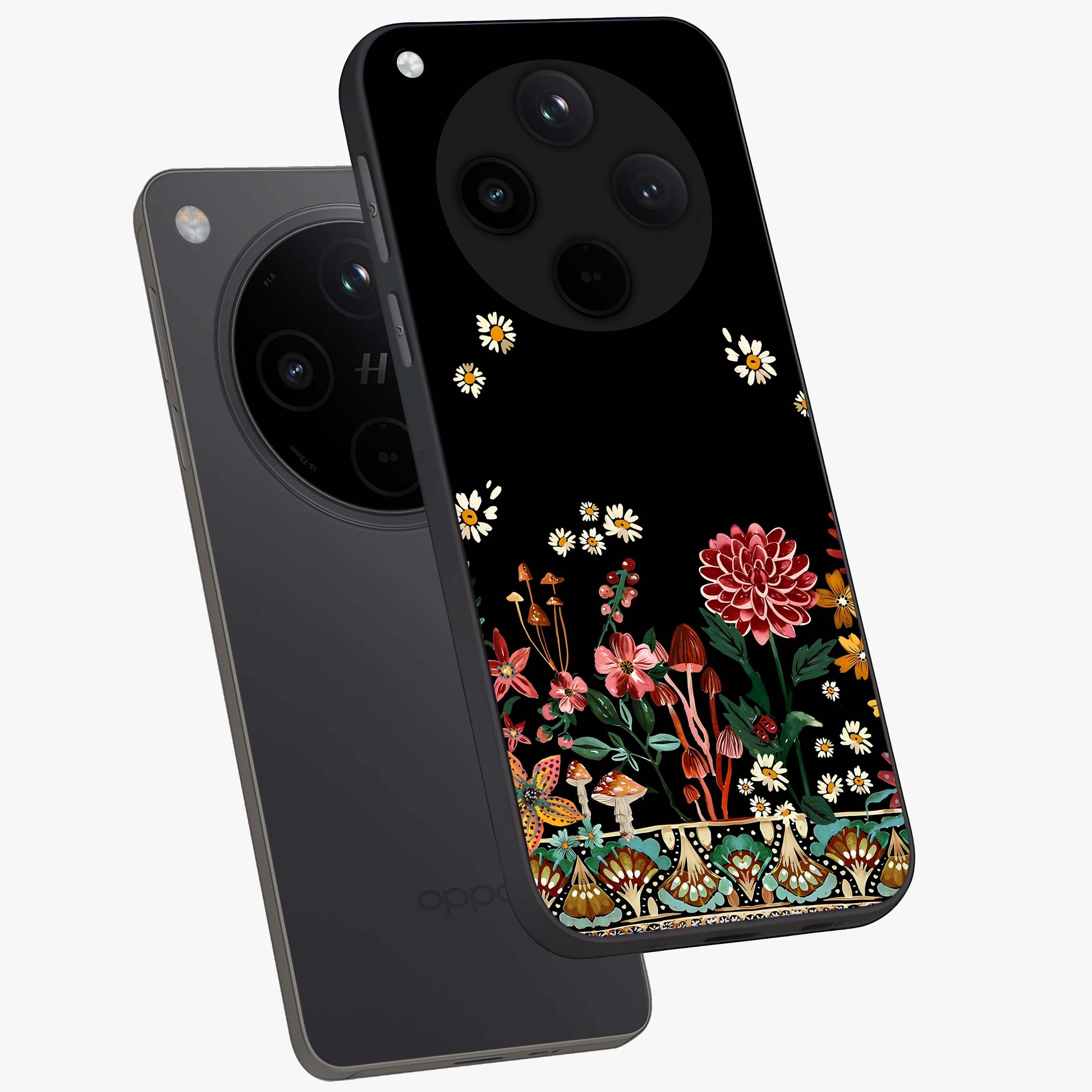 Midnight Bloom Pattern Glass Case displayed in angled mockup highlighting elegant flower design with midnight aesthetic style.
