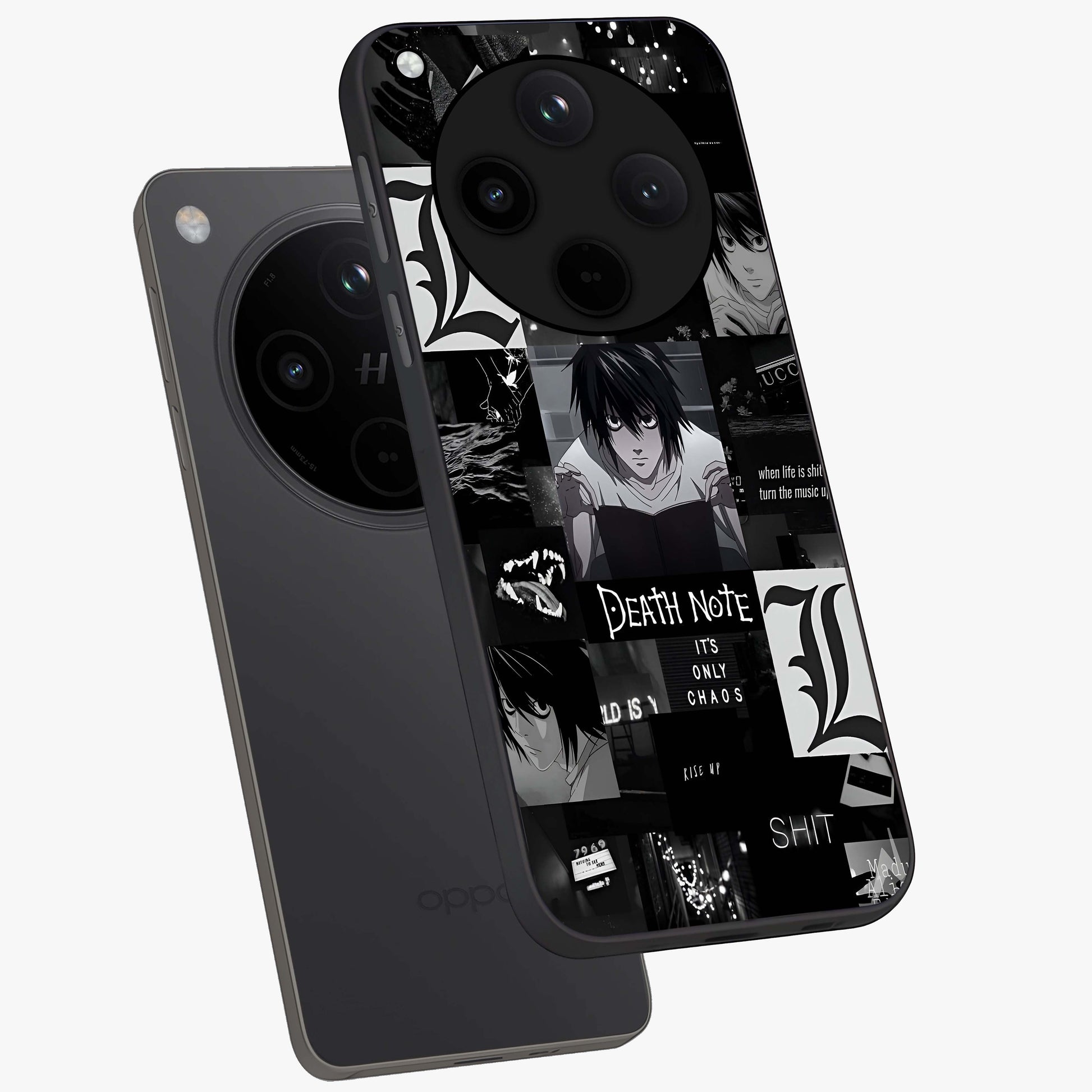 Midnight Chaos Mind Glass Case displayed in angled mockup highlighting chaotic artistic design with dramatic midnight aesthetic.
