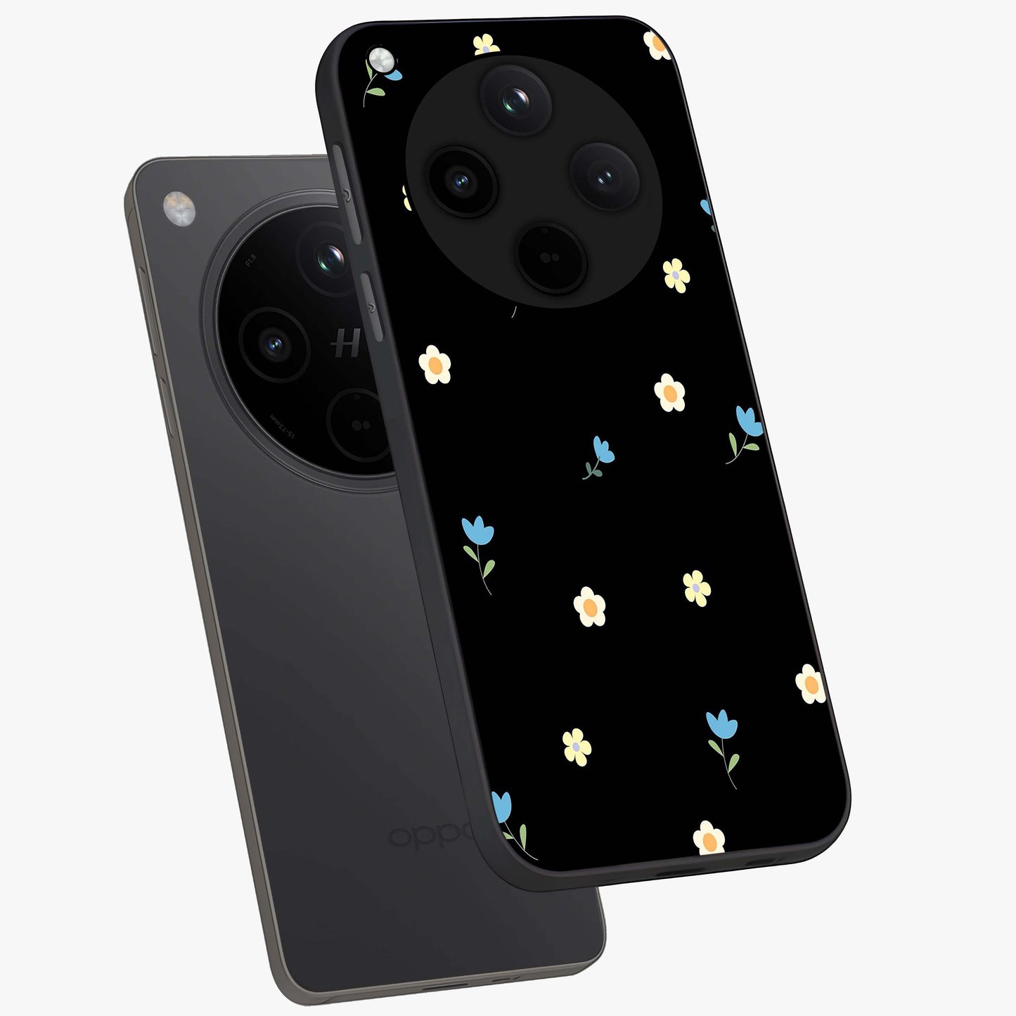 Minimal Petal Whispers Glass Case displayed in angled mockup highlighting delicate petal design with clean minimal aesthetic.