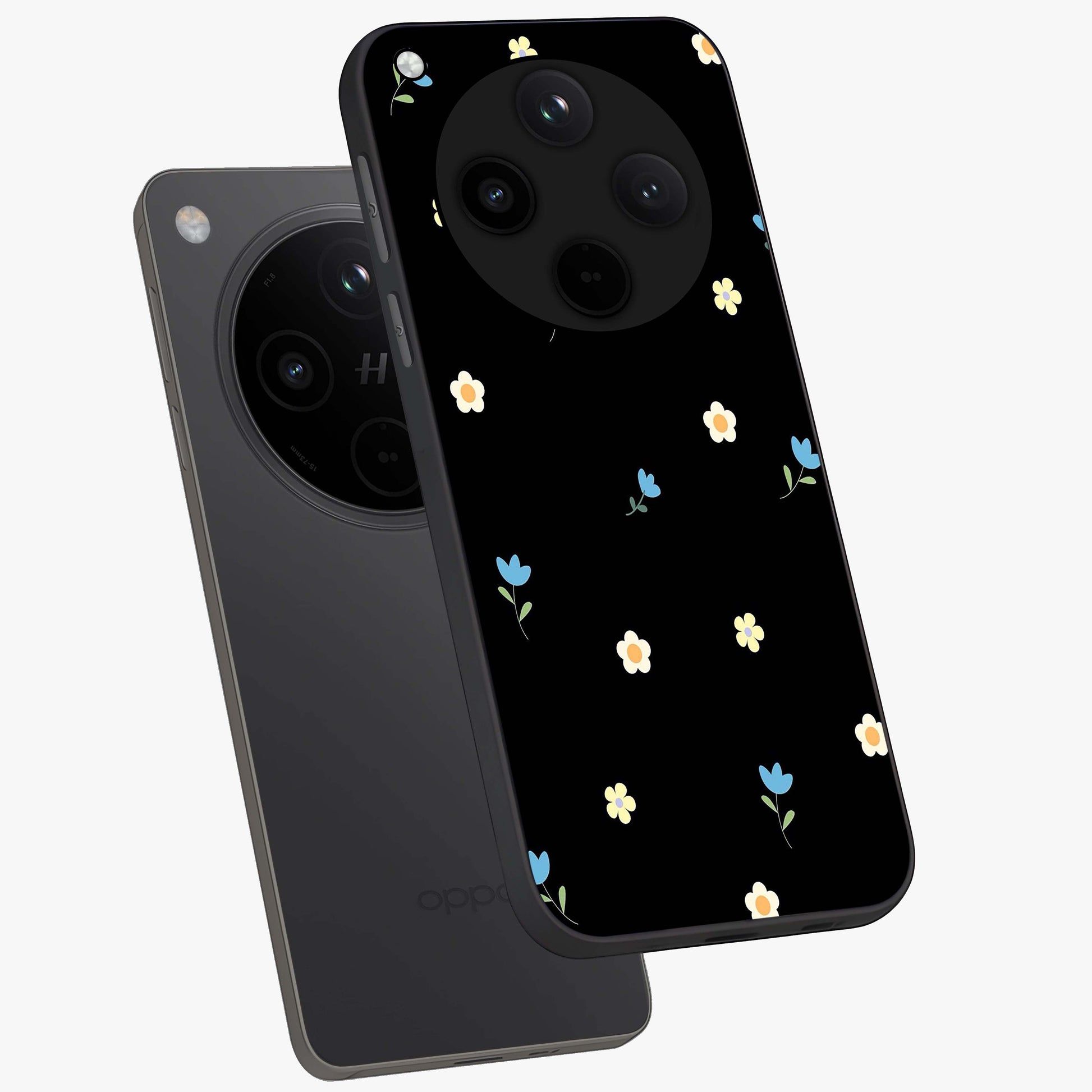 Minimal Petal Whispers Glass Case displayed in angled mockup highlighting delicate petal design with clean minimal aesthetic.