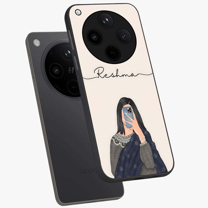 Mirror Mood Muse With Custom Name Glass Case displayed in angled mockup highlighting aesthetic mirror inspired design with custom name feature.