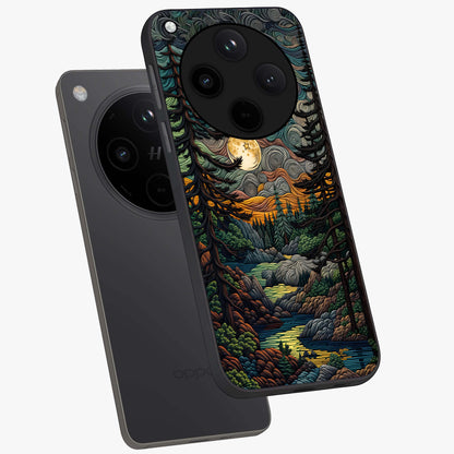 Moonlight Forest Dream Glass Case displayed in angled mockup highlighting dreamy forest design with glowing moon aesthetic.