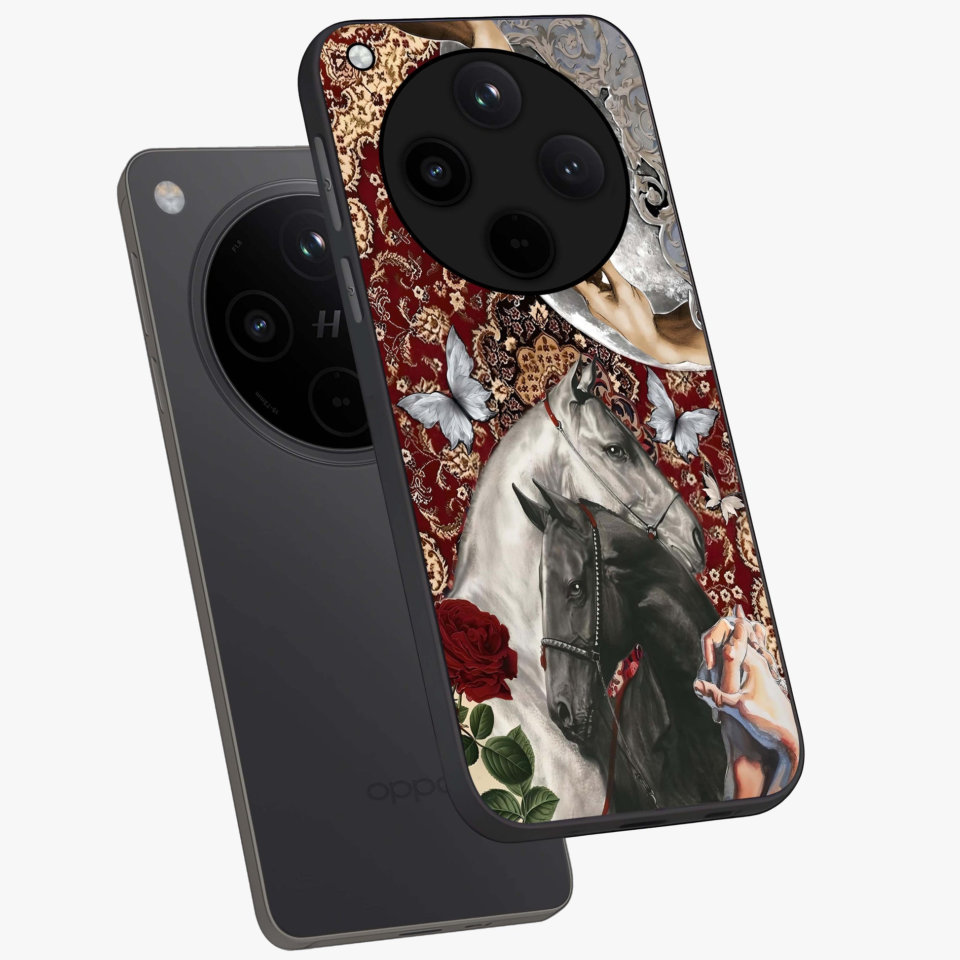 Moonlit Royal Stallion Glass Case displayed in angled mockup highlighting powerful stallion illustration with royal night aesthetic.