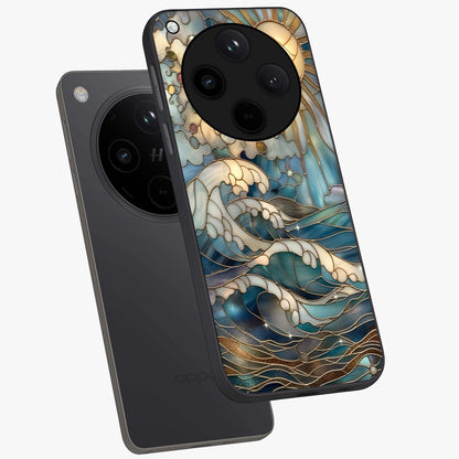 Oceanic Stained Printed Glass Case displayed in angled mockup highlighting colorful aquatic design with artistic aesthetic style.