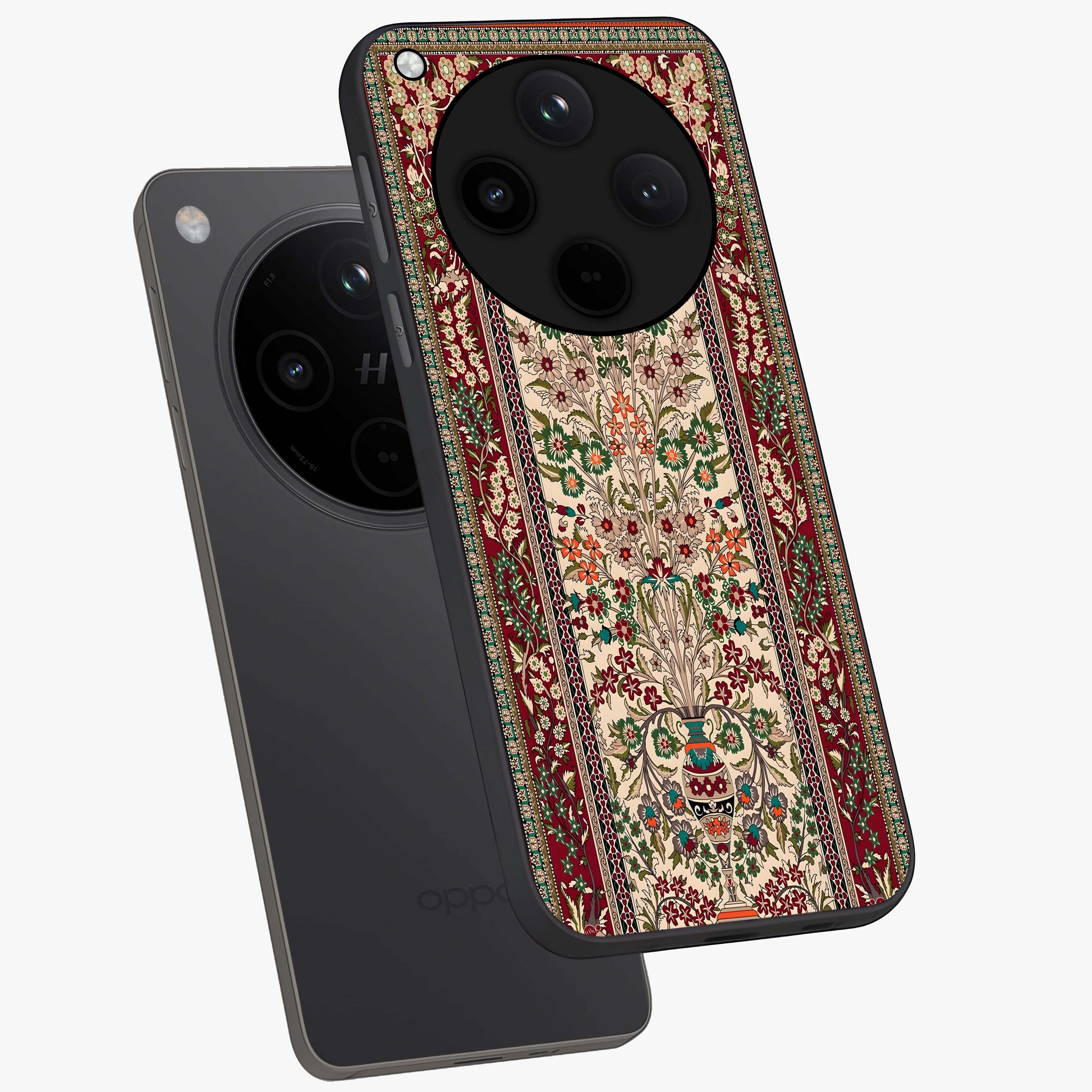 Persian Inspired Glass Case displayed in angled mockup highlighting intricate traditional design with elegant cultural aesthetic.