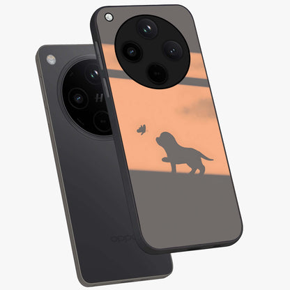 Puppy Shadow Art Glass Case displayed in angled mockup highlighting playful dog illustration with artistic shadow aesthetic.