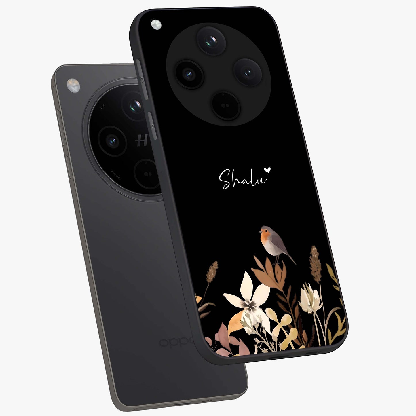 Quiet Garden Tune Custom Name Glass Case displayed in angled mockup highlighting delicate floral garden design with custom name feature.