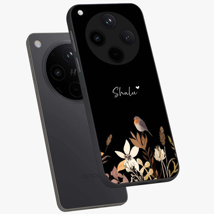 Quiet Garden Tune Custom Name Glass Case displayed in angled mockup highlighting delicate floral garden design with custom name feature.