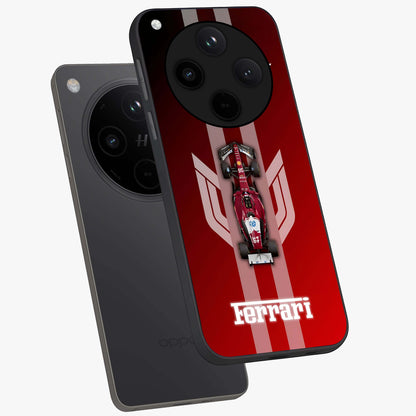 Red Ferrari F1 Vertical Glass Case displayed in angled mockup highlighting high speed racing design with bold automotive aesthetic.