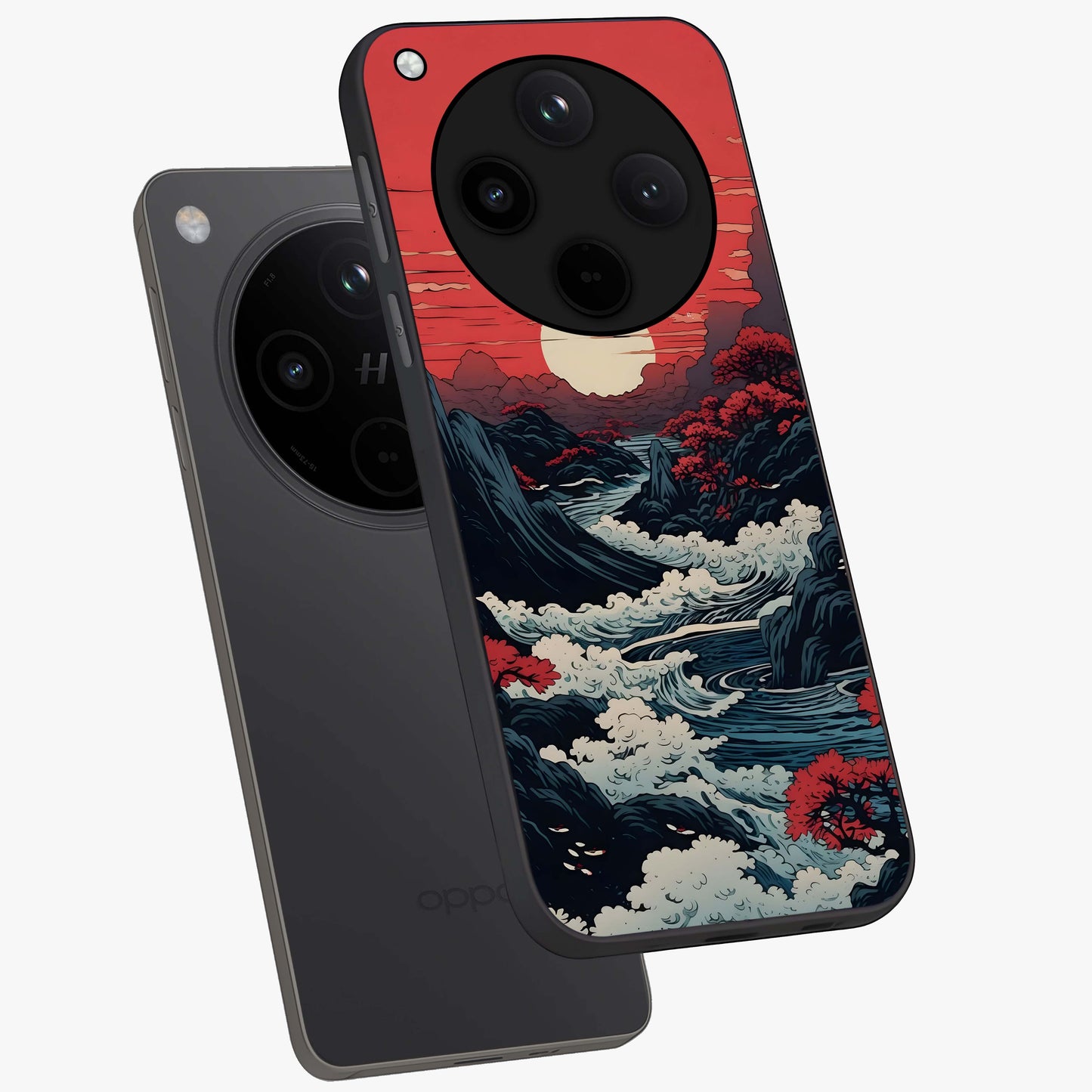 Red Sunset Scenery Glass Case displayed in angled mockup highlighting glowing sunset sky design with scenic aesthetic.