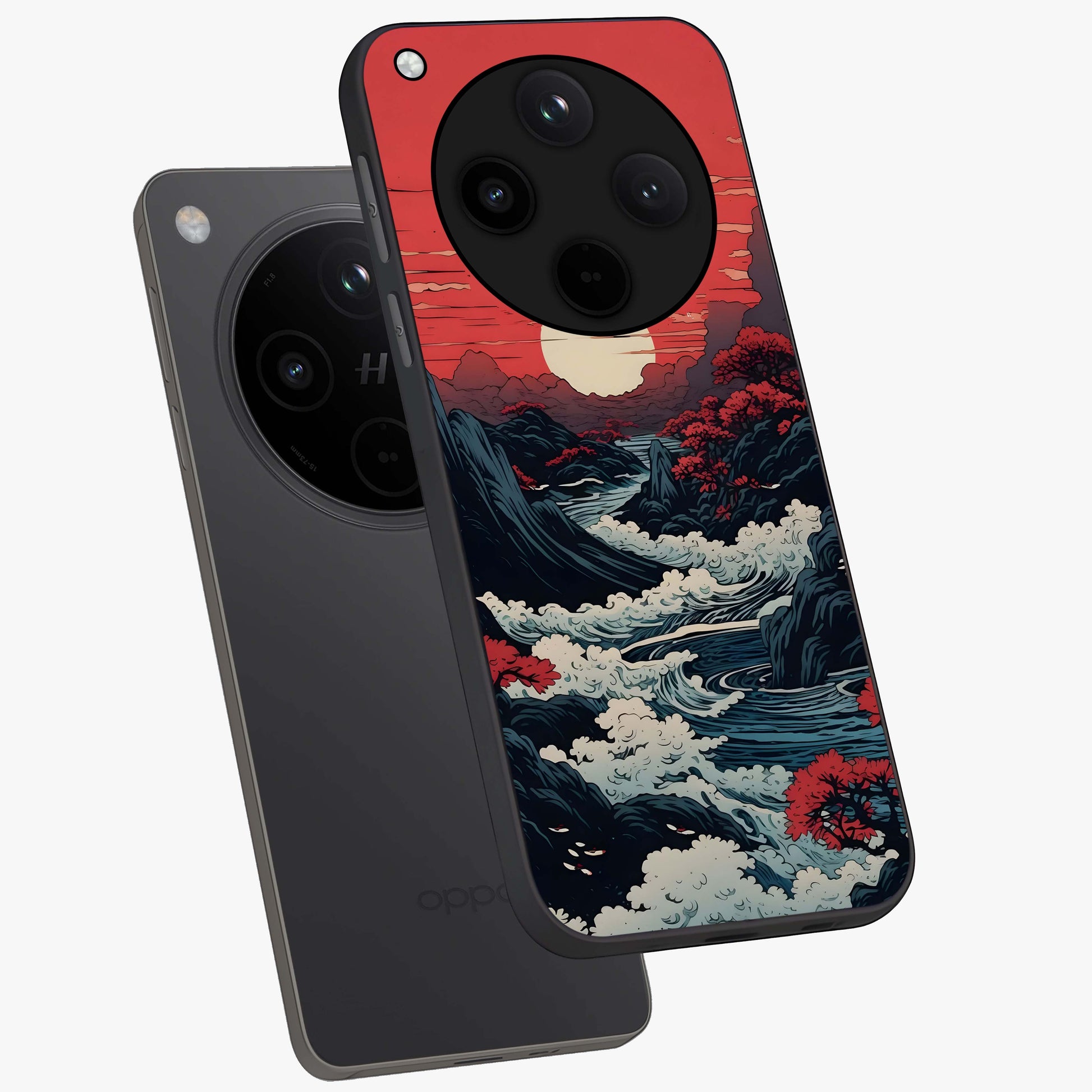 Red Sunset Scenery Glass Case displayed in angled mockup highlighting glowing sunset sky design with scenic aesthetic.