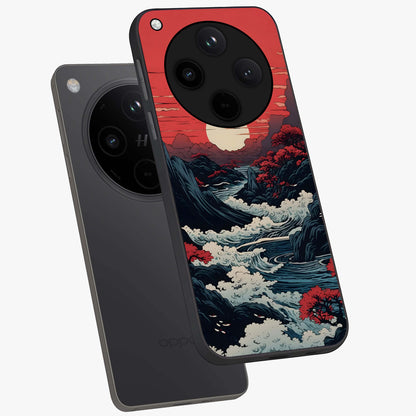 Red Sunset Scenery Glass Case displayed in angled mockup highlighting glowing sunset sky design with scenic aesthetic.