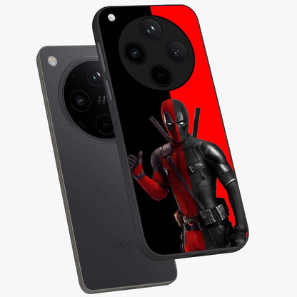 Red & Black Deadpool Theme Glass Case displayed in angled mockup highlighting vibrant superhero style illustration with action aesthetic.
