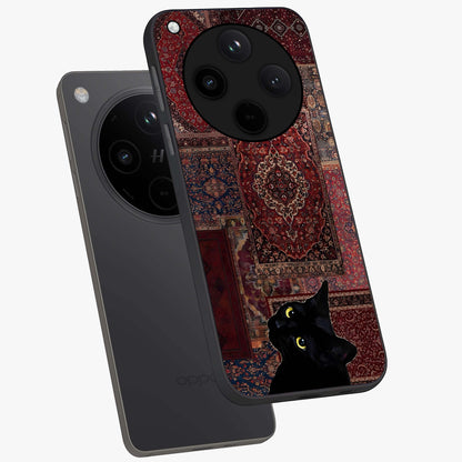 Regal Magic Cat Apple Glass Case displayed in angled mockup highlighting whimsical feline design with fantasy aesthetic.