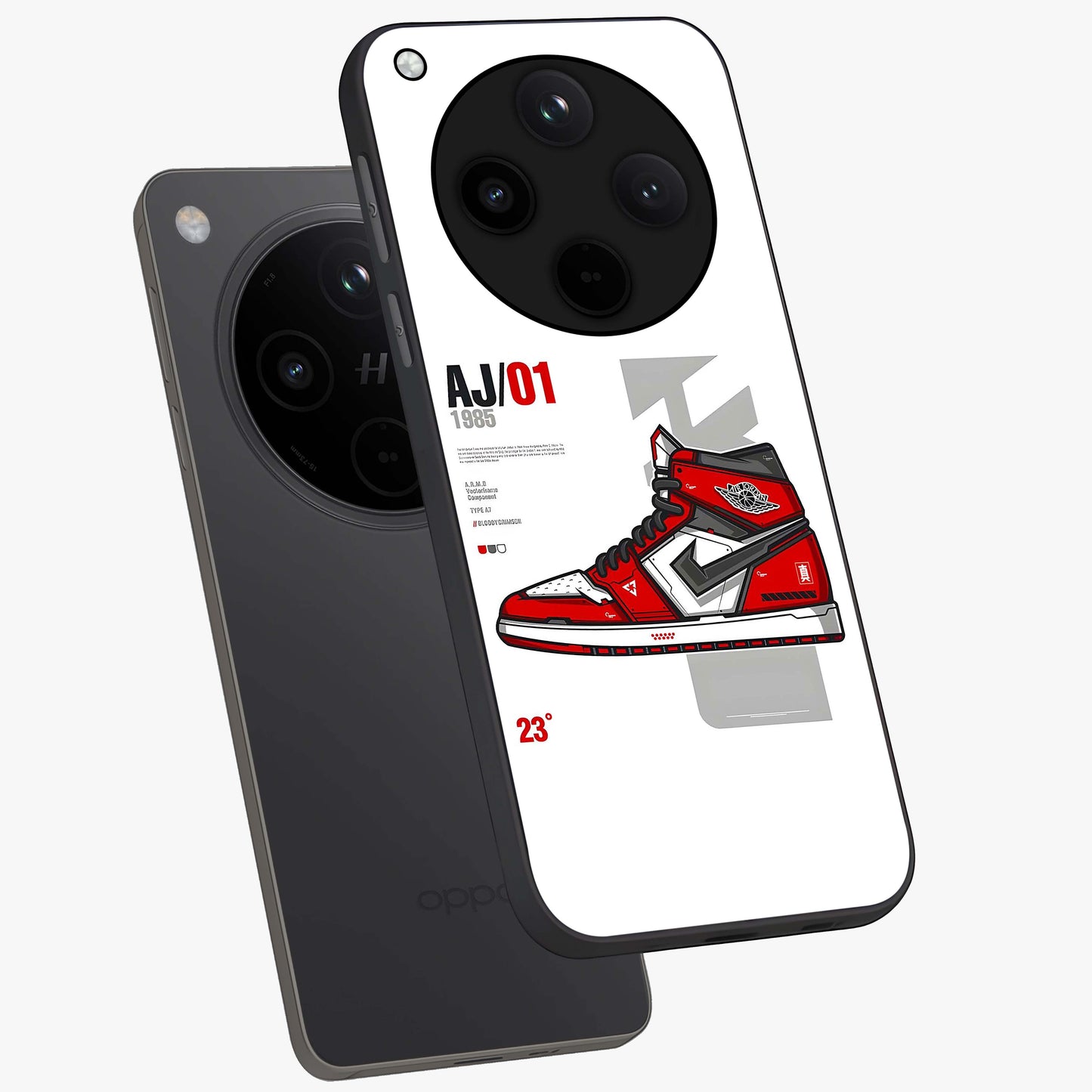 Retro Sneaker Blueprint Glass Case displayed in angled mockup highlighting detailed shoe design with sporty retro aesthetic.
