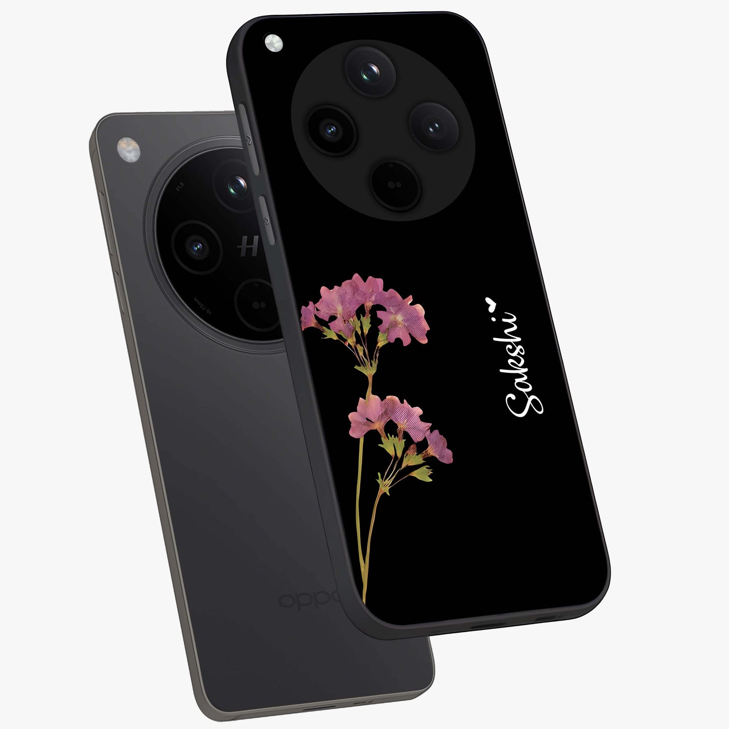 Riching Lavender Flower Custom Name Glass Case displayed in angled mockup highlighting delicate lavender flower design with custom name feature.