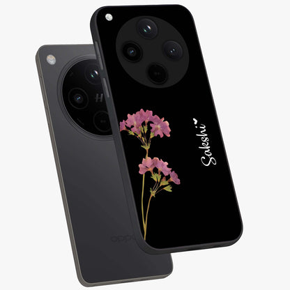 Riching Lavender Flower Custom Name Glass Case displayed in angled mockup highlighting delicate lavender flower design with custom name feature.