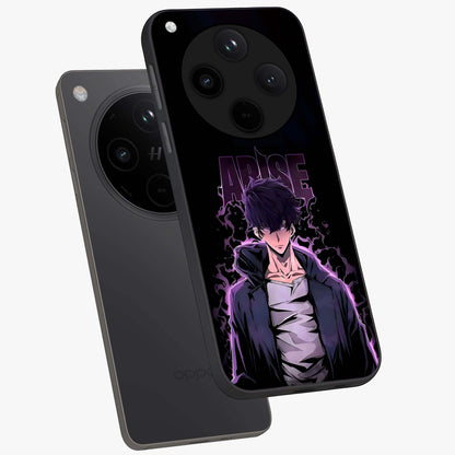 Shadow Monarch Awakening Glass Case displayed in angled mockup highlighting dramatic shadow warrior design with fantasy aesthetic.