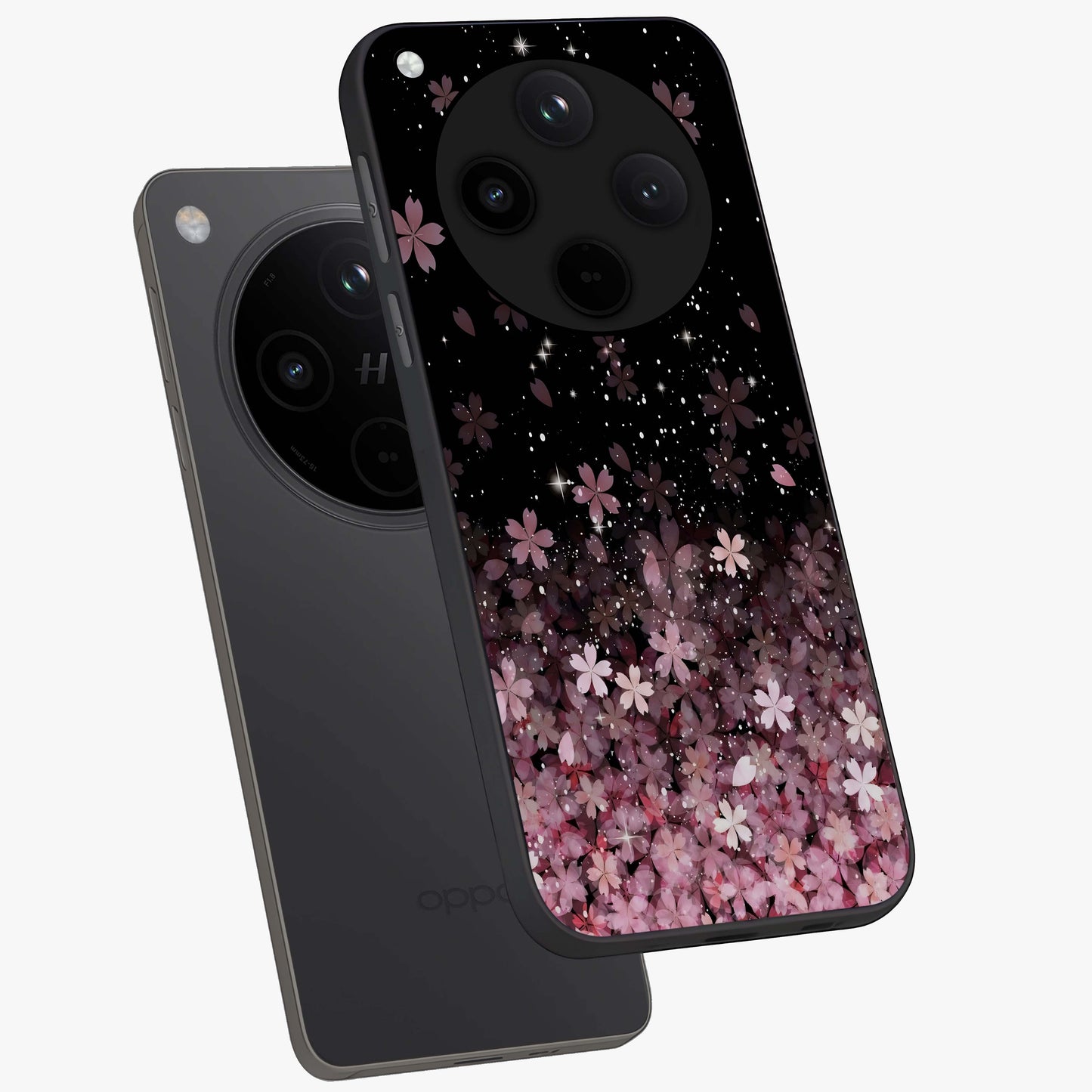 Small Starry Flowers Glass Case displayed in angled mockup highlighting tiny flower pattern with celestial aesthetic style.