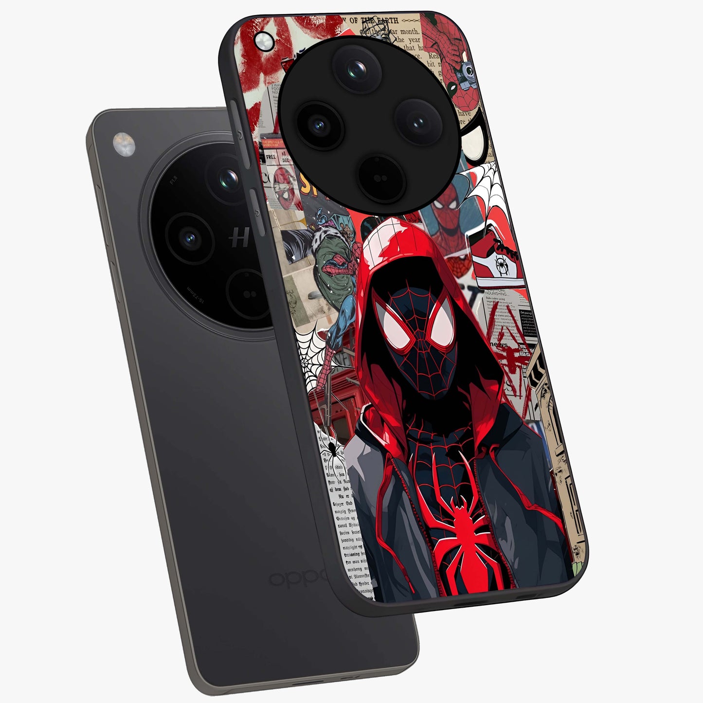 Spider Collage Street Glass Case displayed in angled mockup highlighting dynamic street style collage design with comic aesthetic.