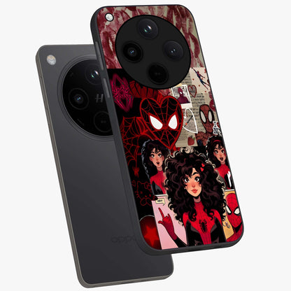 Spider Love Story Glass Case displayed in angled mockup highlighting expressive comic inspired design with playful aesthetic.