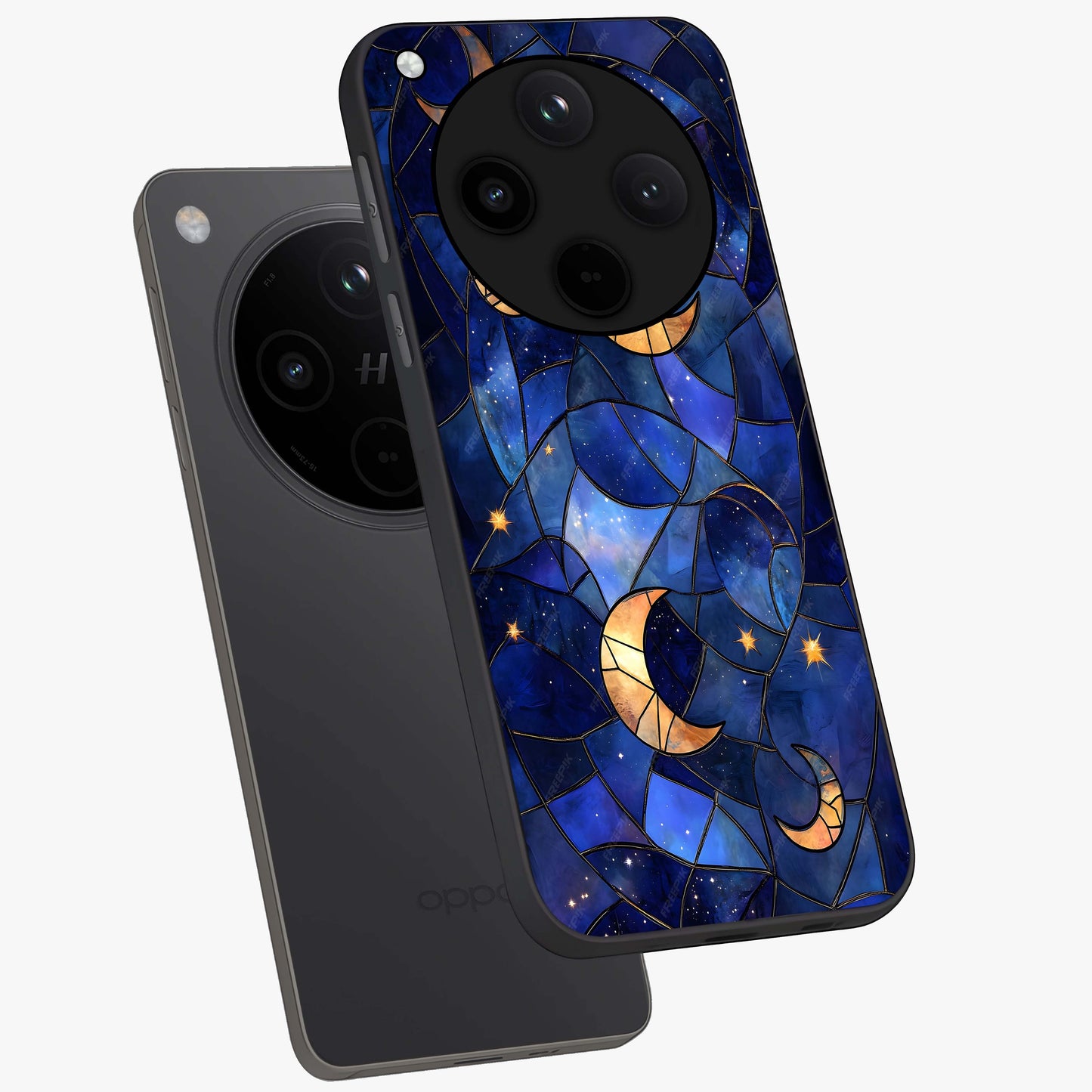 Starlit Sky Tapestry Glass Case displayed in angled mockup highlighting celestial night pattern with artistic aesthetic style.