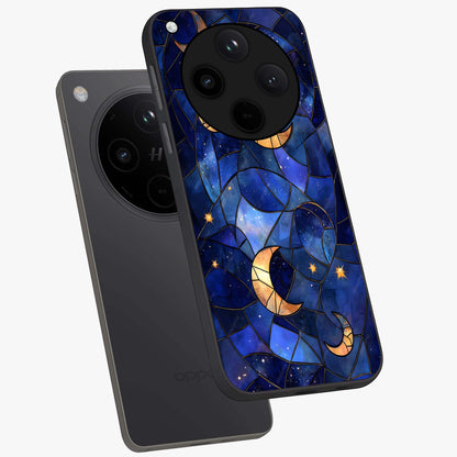 Starlit Sky Tapestry Glass Case displayed in angled mockup highlighting celestial night pattern with artistic aesthetic style.