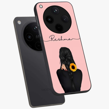 Sunflower Braid Beauty With Custom Name Glass Case displayed in angled mockup highlighting elegant sunflower design with custom name feature.