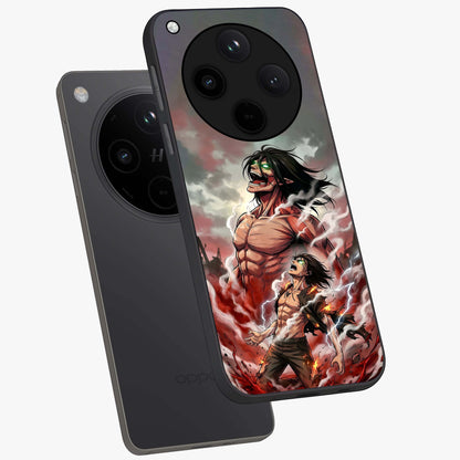 Titan Awakening Fury Glass Case displayed in angled mockup highlighting dramatic giant warrior design with bold anime aesthetic.