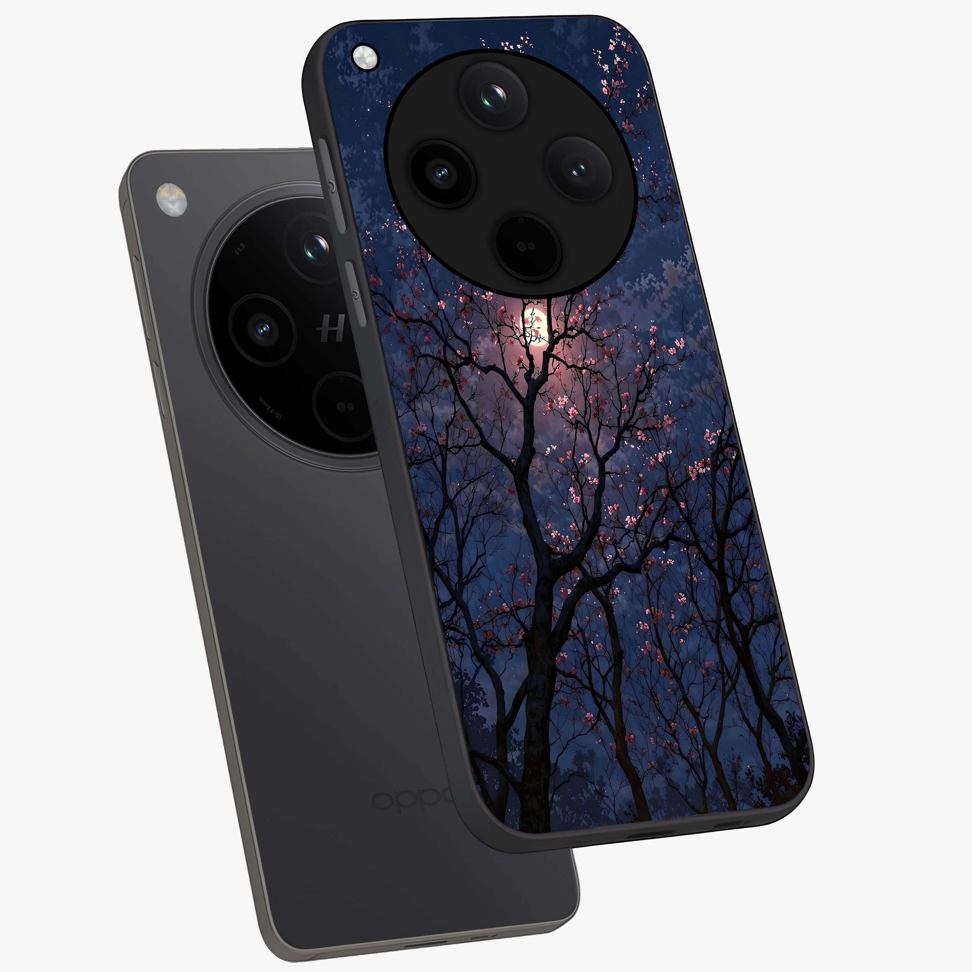 Twilight Sakura Serenade Glass Case displayed in angled mockup highlighting delicate sakura flower design with dreamy aesthetic.
