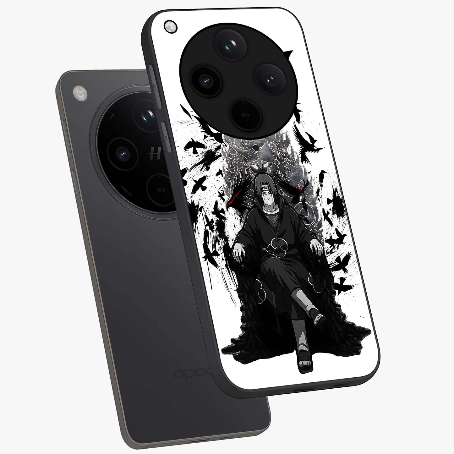 Uchiha Shadow Throne Glass Case displayed in angled mockup highlighting glowing aquatic design with celestial aesthetic.