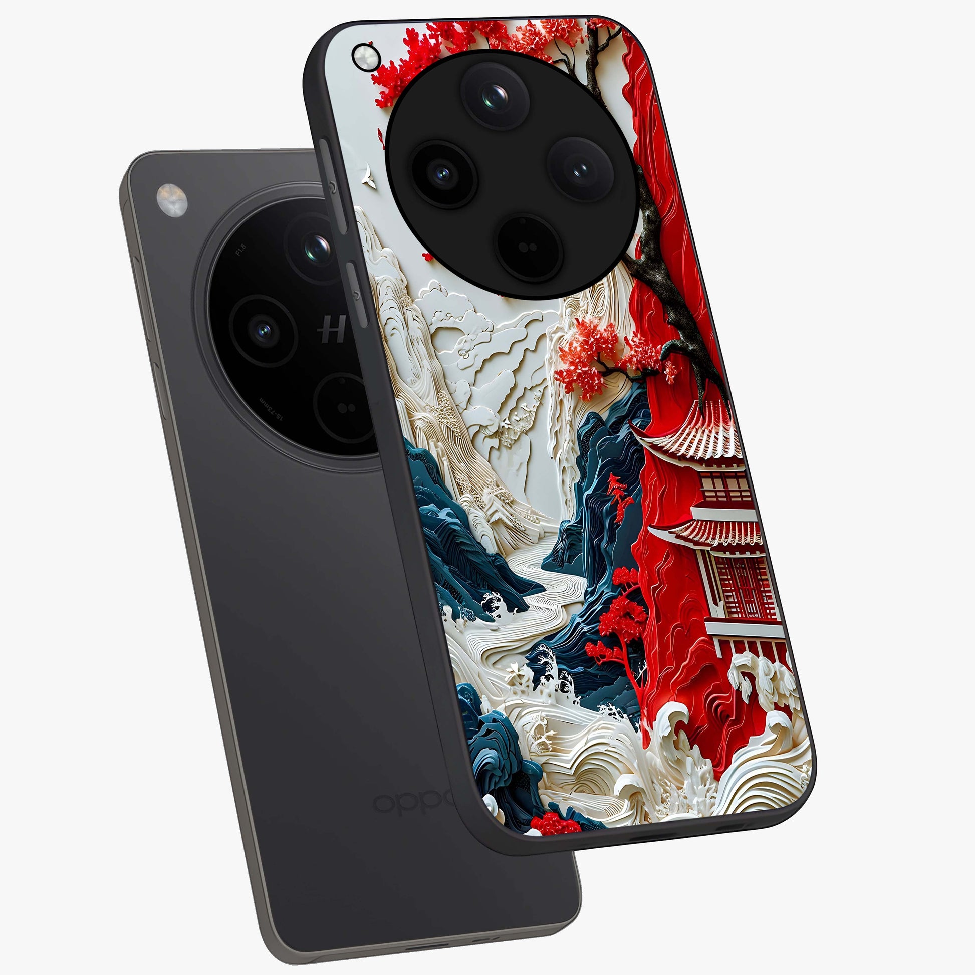 Whispers Of Sakura Waves Glass Case displayed in angled mockup highlighting flowing sakura design with soft floral aesthetic.