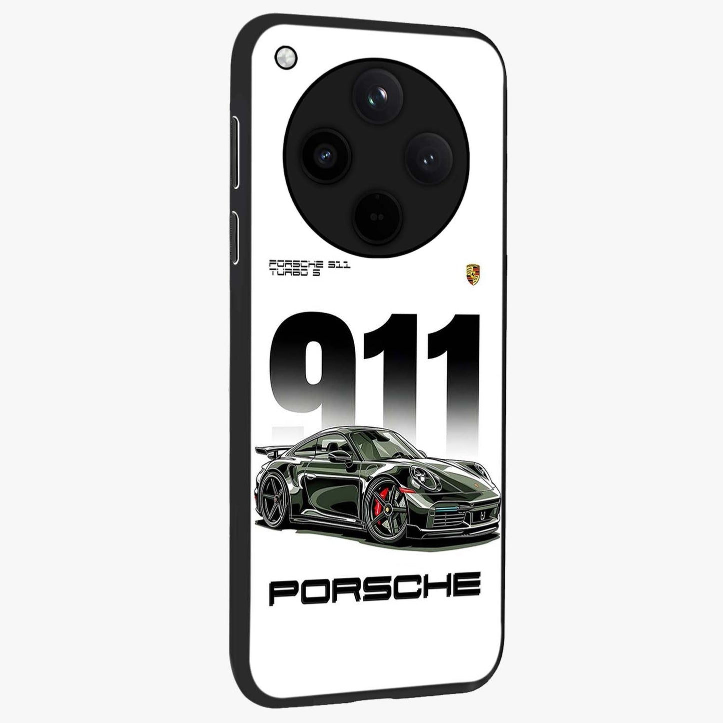 911 Turbo Dominance Glass Case upright perspective showcasing powerful racing design and modern automotive aesthetic.