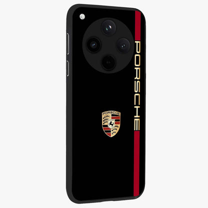 Black Minimal Porsche Glass Case upright view showcasing stylish automotive artwork with bold minimal theme.