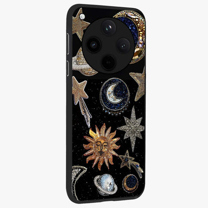 Celestial Gem Constellations Glass Case upright view showcasing cosmic constellation artwork with celestial aesthetic style.