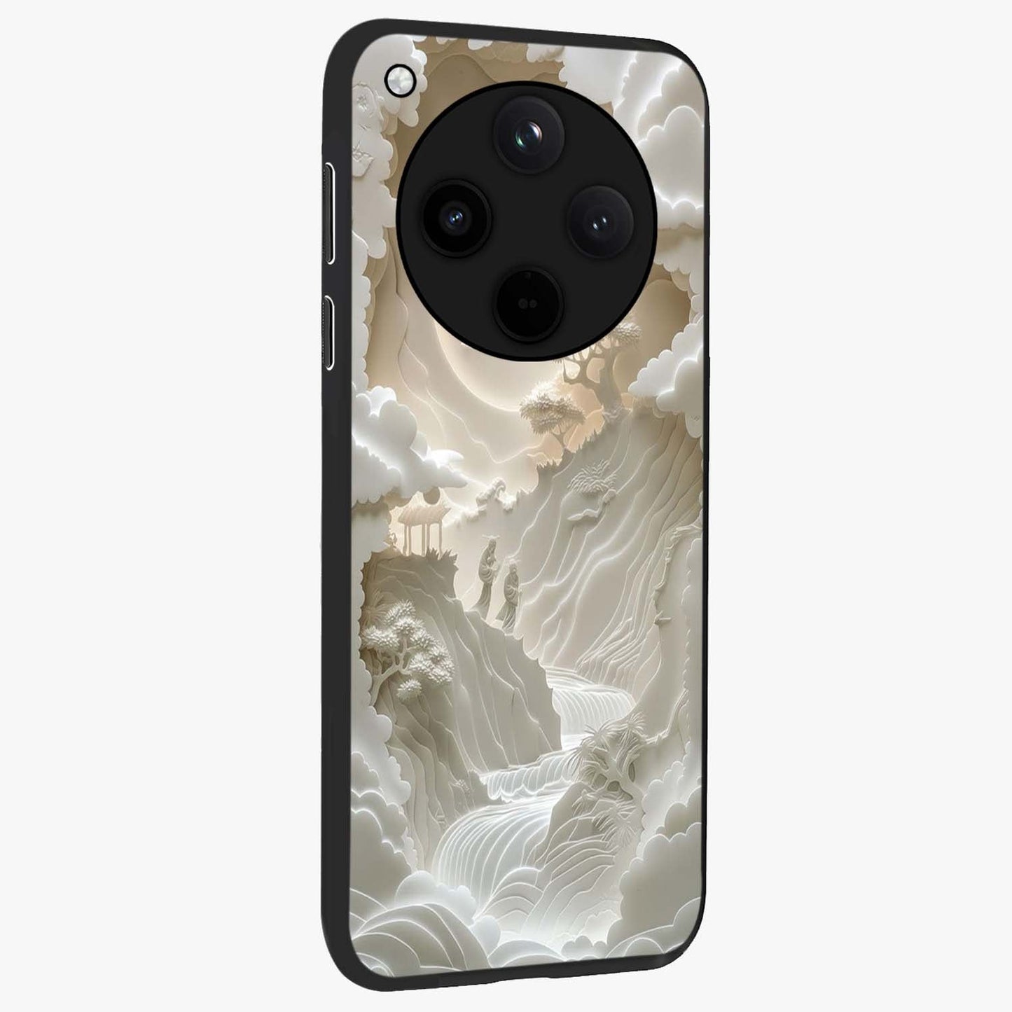 Celestial Origami Glass Case upright view showcasing creative origami artwork with modern celestial style.