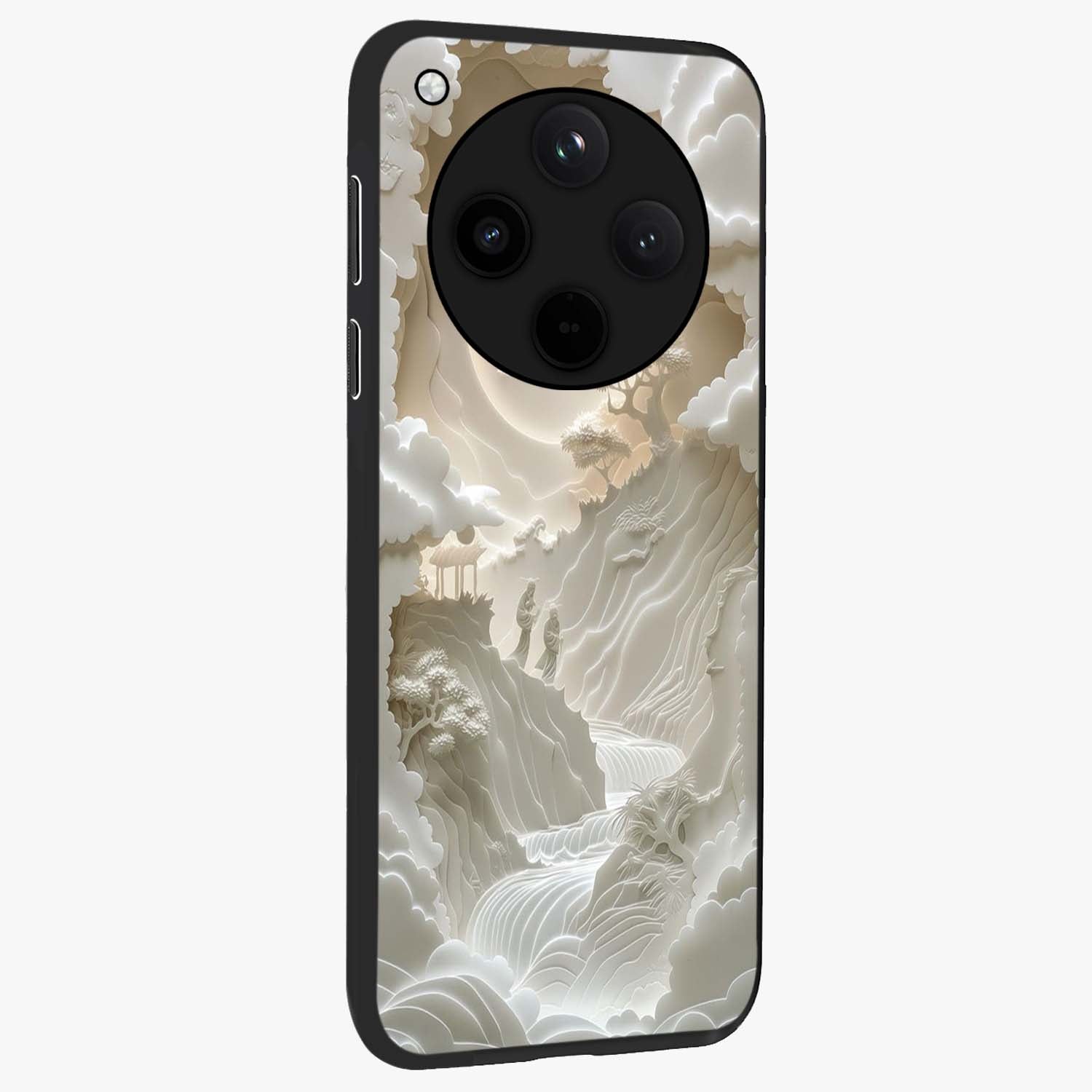 Celestial Origami Glass Case upright view showcasing creative origami artwork with modern celestial style.