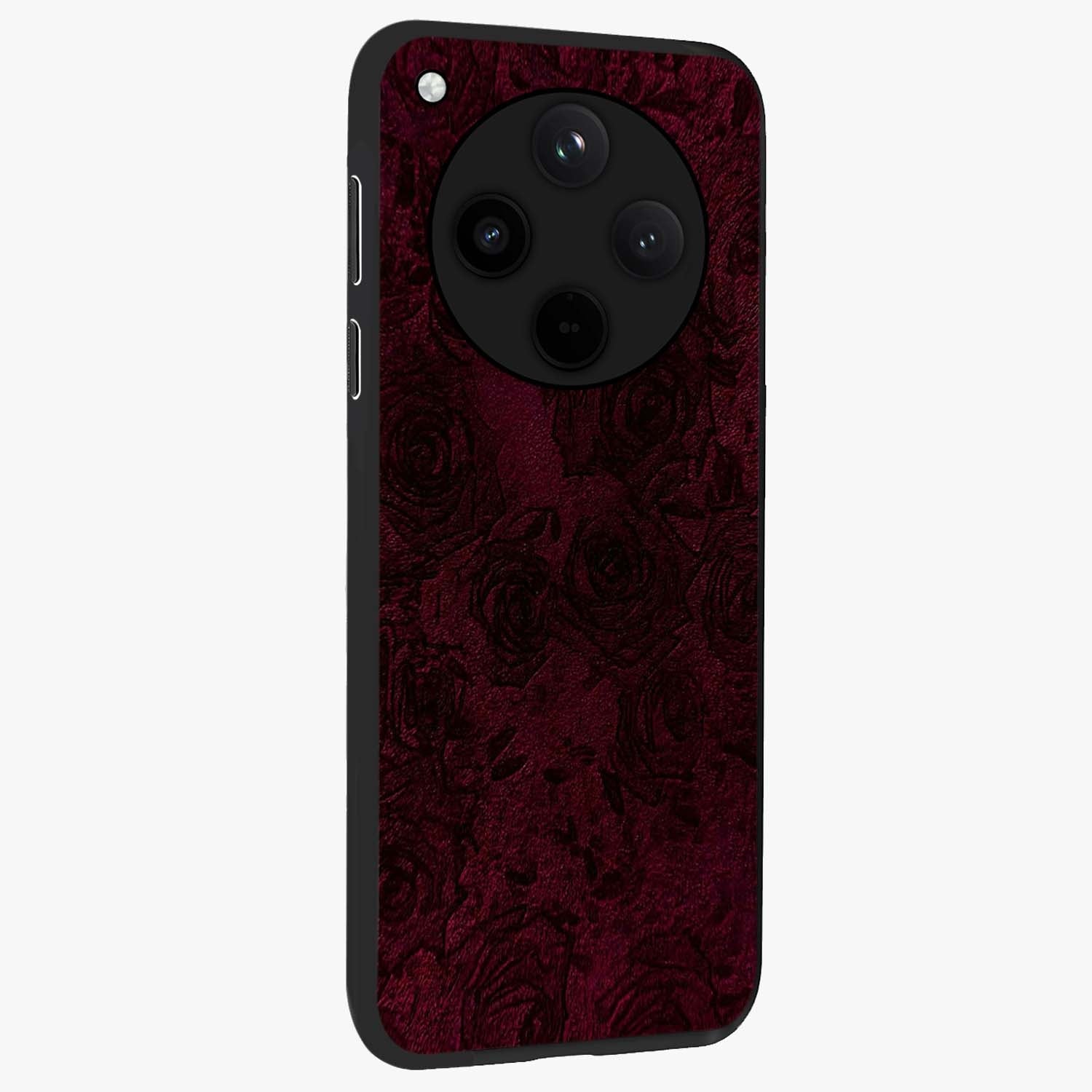 Crimson Fade Flow Glass Case upright view showcasing dynamic crimson flow artwork with stylish abstract theme.