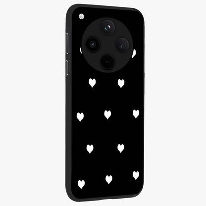 Cute And Simple White Hearts Glass Case upright view showcasing simple white hearts artwork with soft minimal theme.