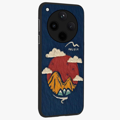 Dream Beyond Mountains Glass Case upright view showcasing beautiful mountain scenery with inspirational nature theme.