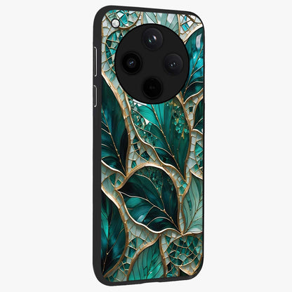 Emerald Leaf Glass Glass Case upright view showcasing fresh green leaf artwork with calming nature inspired style.