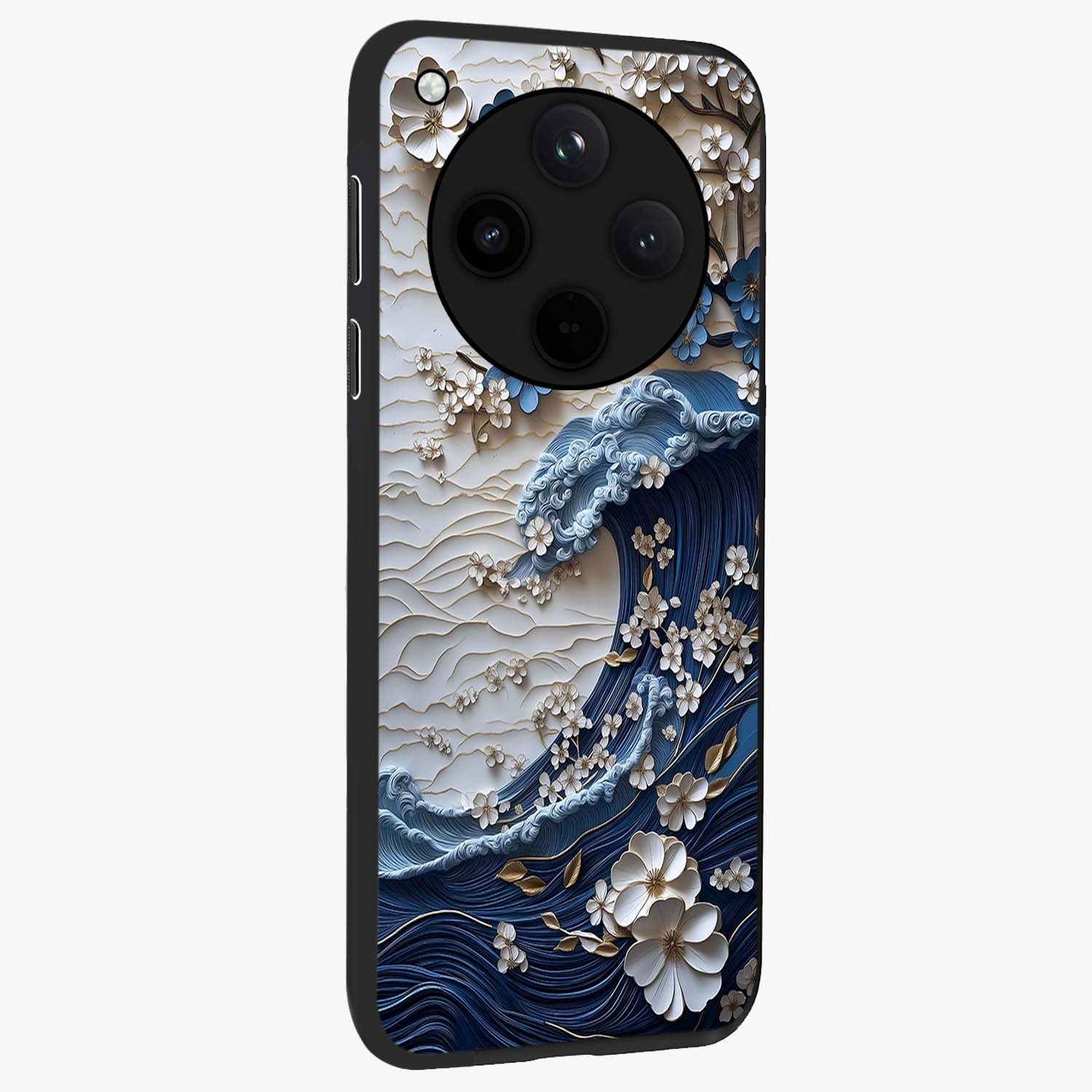 Floral Wave Origami Glass Case upright view showcasing creative floral origami artwork with artistic decorative theme.