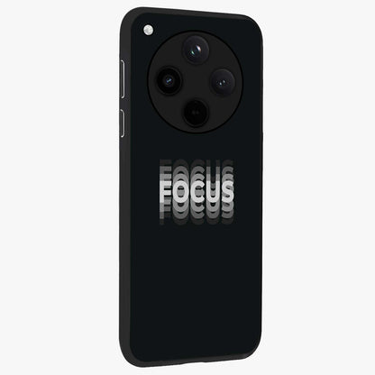 Focus Mode On Glass Case upright view showcasing strong typography statement with sleek motivational theme.