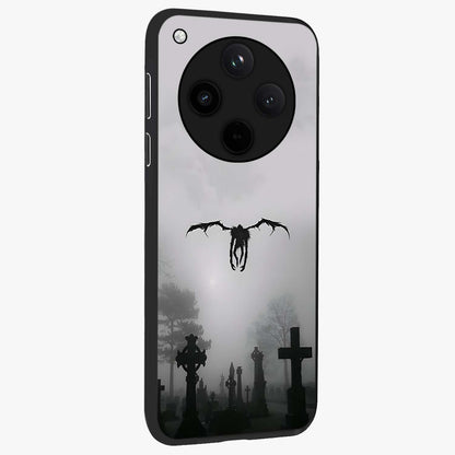 Graveyard Shadow Descent Glass Case upright view showcasing haunting graveyard artwork with dramatic dark theme.