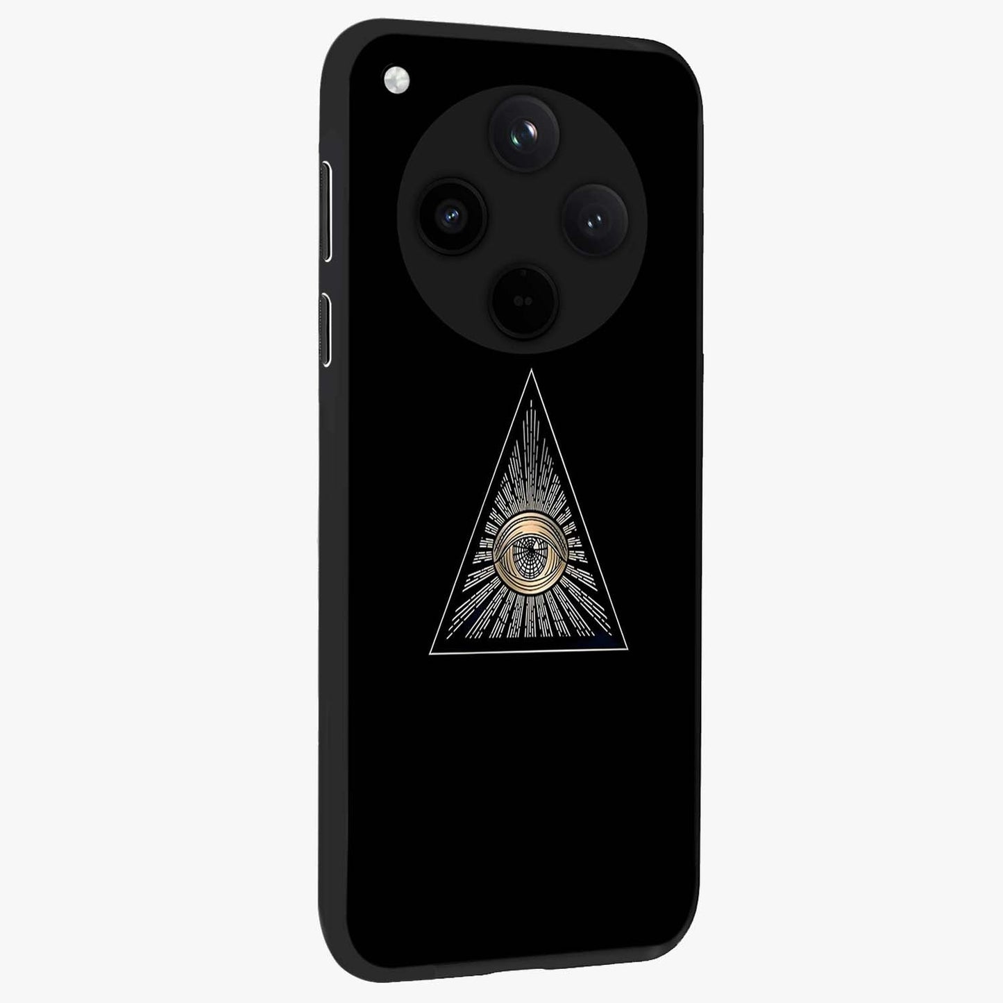 Illuminati Evil Glass Case upright view showcasing striking illuminati artwork with mysterious symbolic theme.